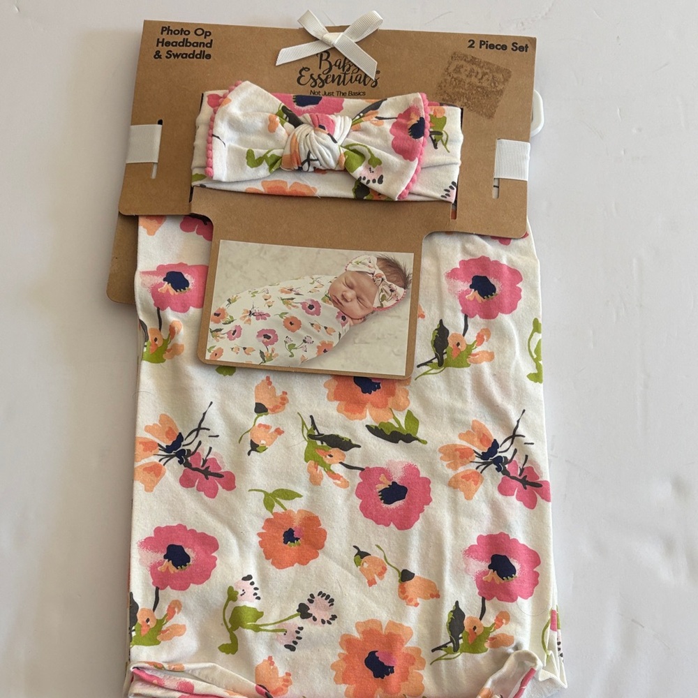Baby Essentials Floral Swaddle and Headband Set